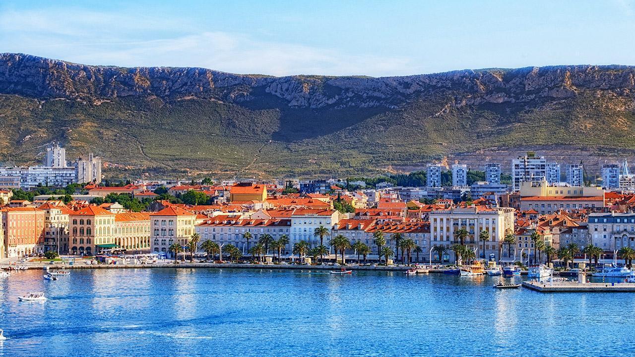 Panoramic image of Riva waterfront of the town Split in Croatia