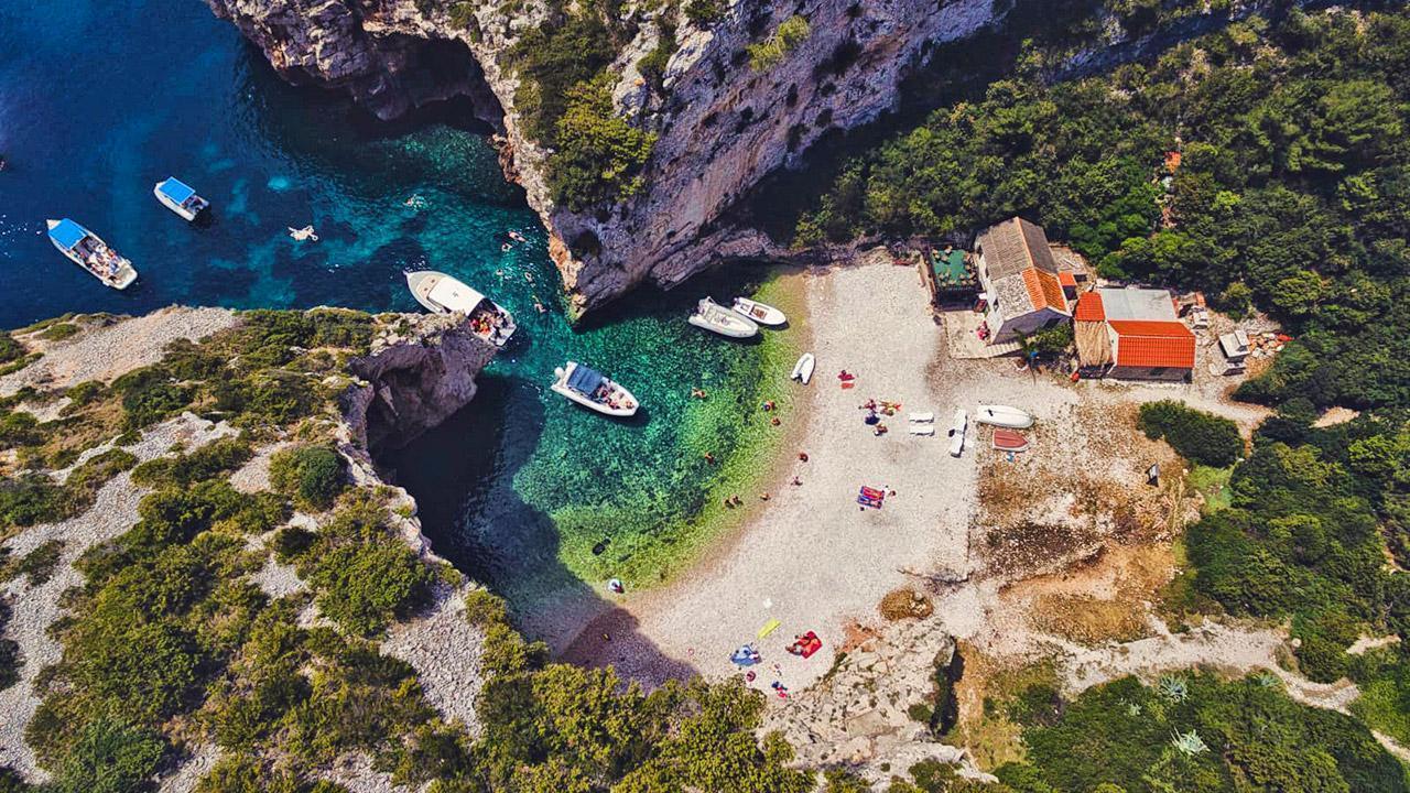 Stiniva beach on island Vis with Blue Shark private tour