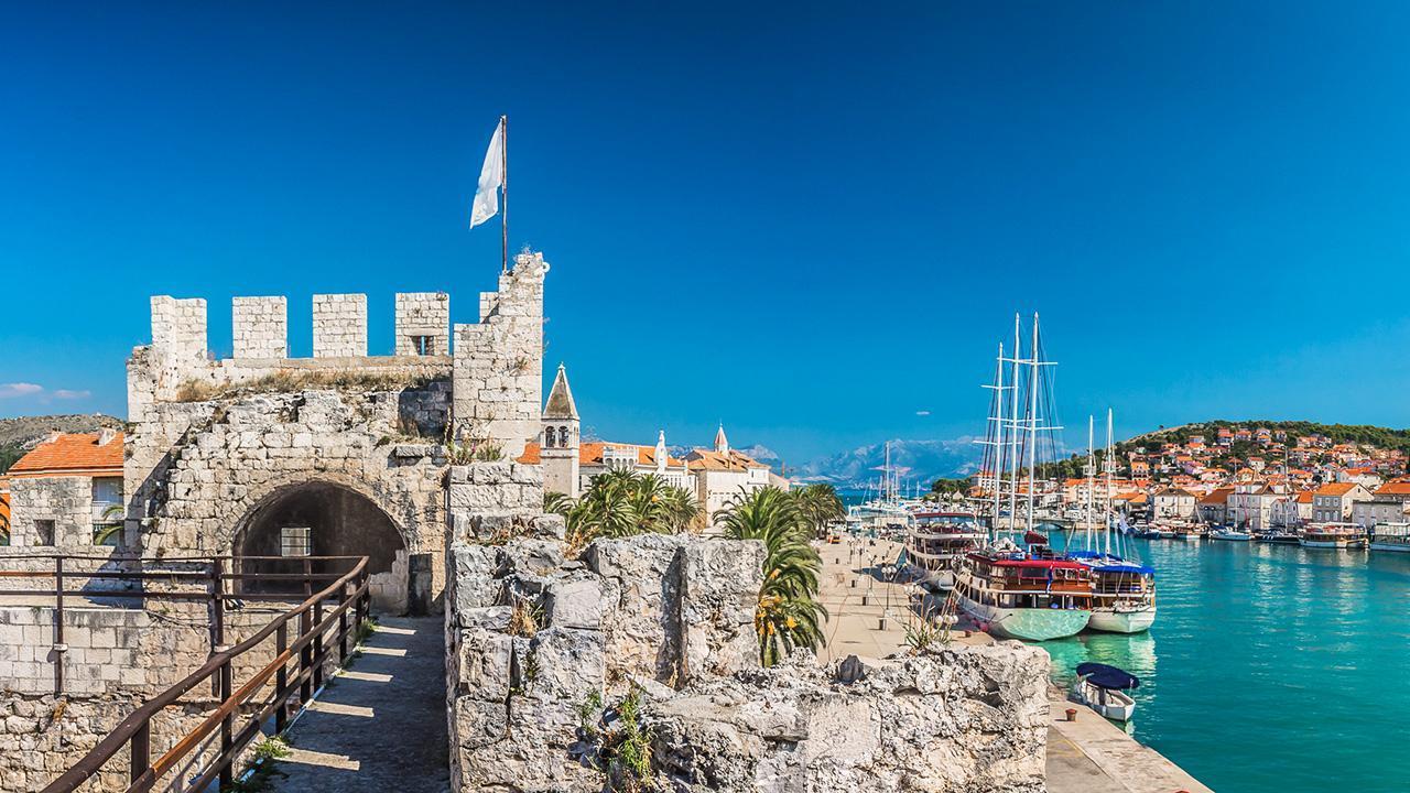 Beautiful Trogir Kamerlengo tower and Riva promenade