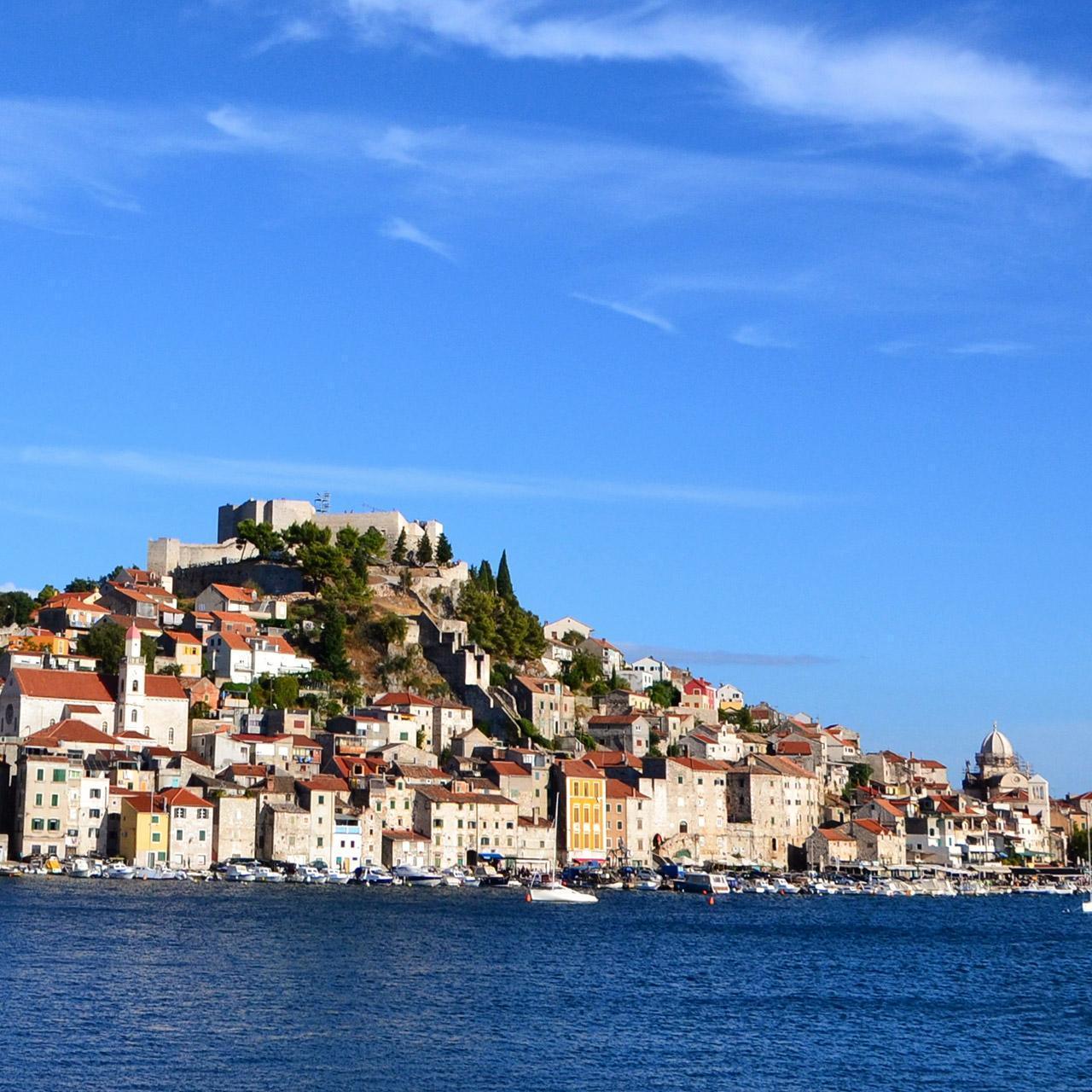 Sea view of the Trogir town with Blue Shark private tour
